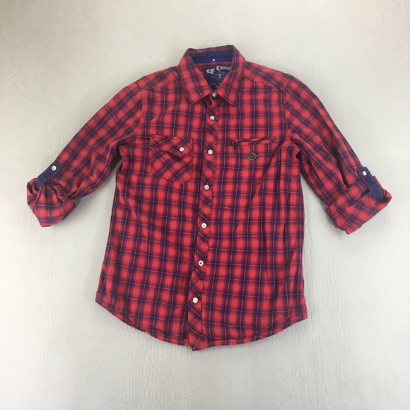 Epic Threads Shirt Junions Size Large Elbow Patches Red Plaid Button Up Outdoor - Picture 5 of 16